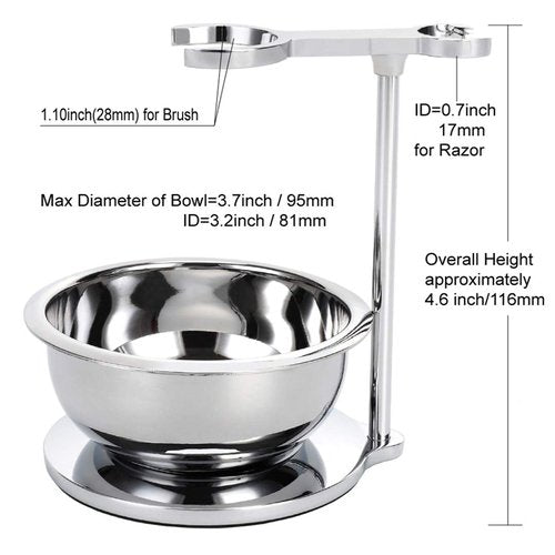 PerPro Deluxe Stainless Shave Razor Stand + Shaving Soap Bowl with Shaving Brush,Compatible with Gillette Fusion,Double Edge Safety Razor,Cartridge Razor