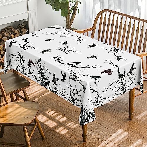 Horaldaily Halloween Tablecloth 60 x 120 Inch Rectangular Black Crow Tree