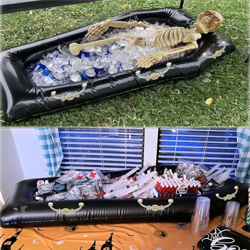 Halloween Inflatable Coffin Cooler 52 Inch Black & Gold Pool Drink Cooler