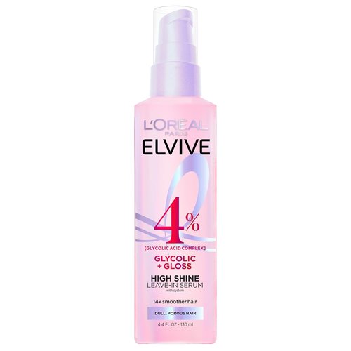 L'Oreal Paris Elvive Glycolic + Gloss Leave-In Hair Serum - Smooth Dull Hair to High-Shine | 4.4 Fl Oz