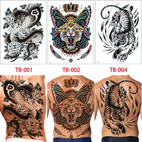 Full Back Realistic Temporary Tattoos - Tiger Design, Waterproof & Easy Removable