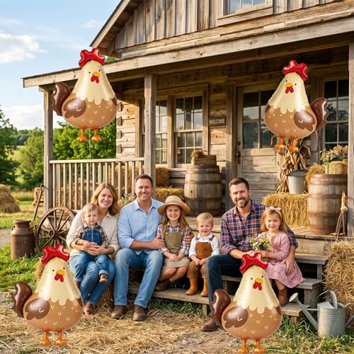 Farm Animal Balloons Set - Chicken Foil Party Decorations, 4 Pieces
