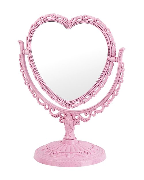 JDPEYI Heart Shaped Cute Vanity Princess Mirror for Desk,Double-Sided Rotatable Table with Stand Downtown Girl Room Coquette Decor (Pink)