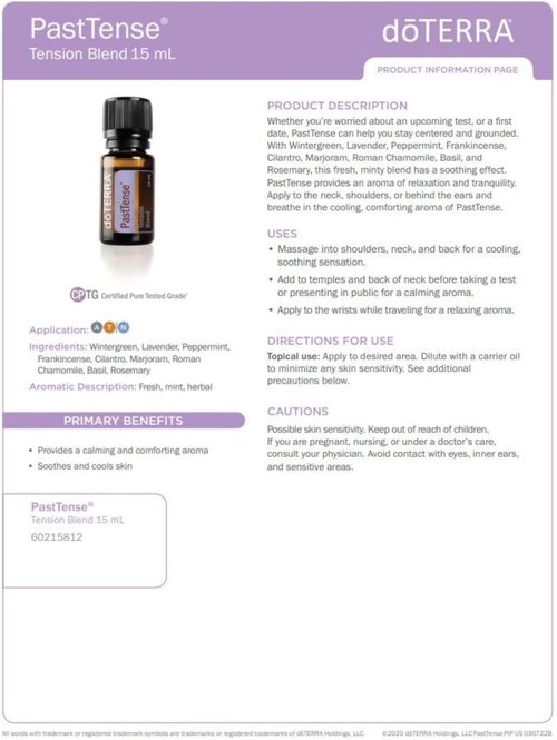 doTERRA PastTense Oil - Tension Relief Blend - 15mL for Stress and Headache Relief