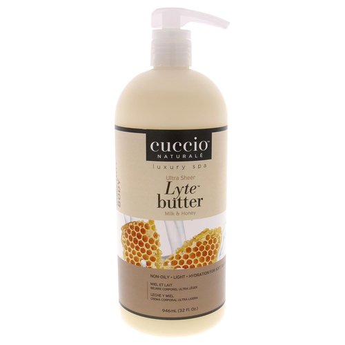 Cuccio Naturale Lyte Ultra-Sheer Body Butter - Deep Hydration Cream for Dry Skin - Milk and Honey, 32 Oz