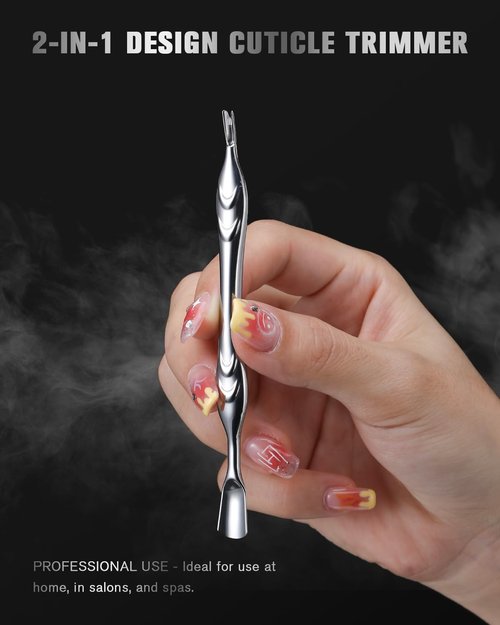 FERYES Cuticle Pusher - 2-in-1 Stainless Steel Cuticle Trimmer for Manicures & Pedicures | Silver