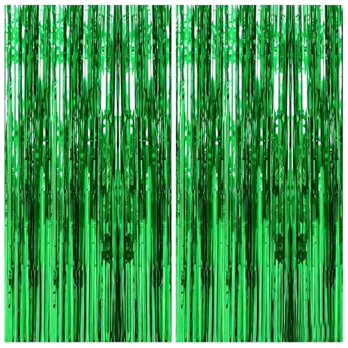 Green Rain Curtain Foil Fringe Backdrop for Party Decoration - 2 Pieces