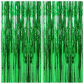 Green Rain Curtain Foil Fringe Backdrop for Party Decoration - 2 Pieces