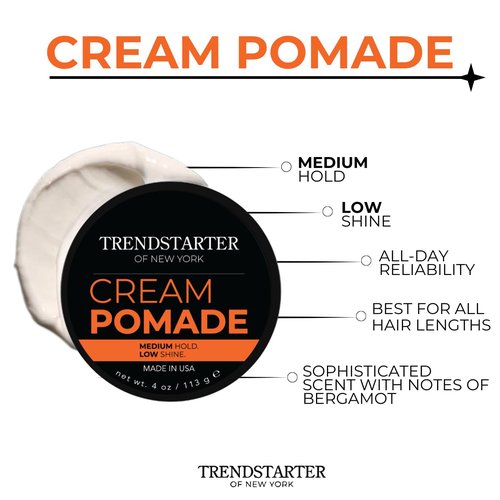 TRENDSTARTER - CREAM POMADE (4oz) (PACK of 2) - Medium Hold - Low Shine - Water-Based All-Day Hold Premium Hair Styling Pomade Putty Products