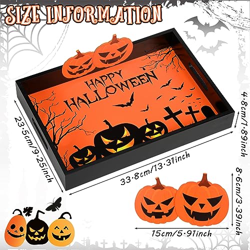 Halloween Serving Tray with Handles - Pumpkin Decorative Wooden Platter