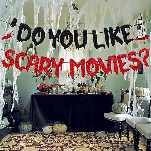 Halloween Movie Night Banner - Scary Movies Spooky Party Decor, 41 Inches