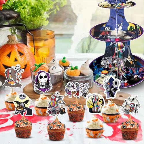 Night Before Christmas Cupcake Stand 3-Tier Halloween & Holiday Decor with Toppers