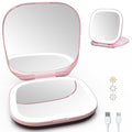 SmooEase Adjustable Brightness Compact Mirror, Lighted Travel Mirror with 1X/10X Magnifying,Double Sided,Mini Dimmable Portable for Handbag and Pocket, USB C Charging,for Girls Women(Pink)