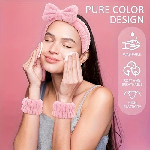 musejoy 21PCS Spa Washing Face Headband And Wristband Set Quilted Makeup Bag Sponge Triangle Powder Puff Paw Beauty Blender Mini Sponges For Foundation Reusable Remover Pads Purple