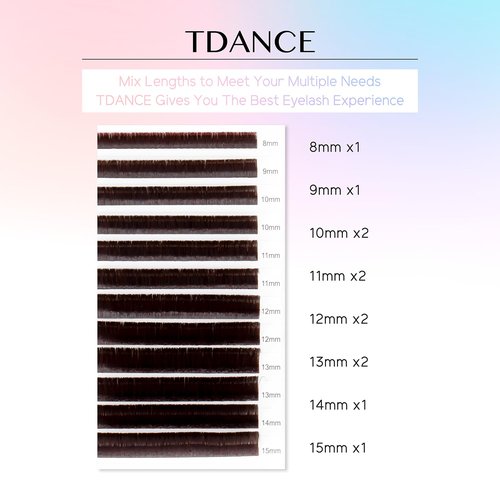 TDANCE Colorful Lashes Extension Mixed Length Tray Colored Eyelash Extensions Professional Salon Use(Brown-0.07-CC,8-15 mm)