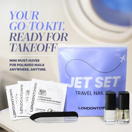 LONDONTOWN Jet Set Travel Nail Kit - Mini Nail Concealer, Cuticle Oil & Glass File for Healthy Nails