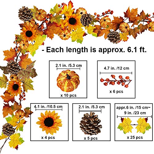 Fall Maple Leaf Garland with Sunflowers Pumpkin Berries - 12ft Autumn Decor Set