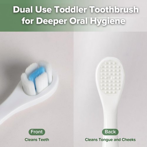 haakaa Dinosaur Toothbrush for Kids 2-4 – Soft Bristles Baby Toothbrush for Toddlers with Silicone Handle, Non-Slip Grip & Tongue Cleaner, BPA Free - Blue, 1 Count