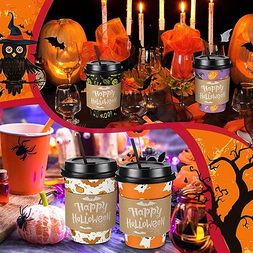 Halloween Pumpkin Disposable Coffee Cups with Lids & Straws - 12 oz Party Drinkware