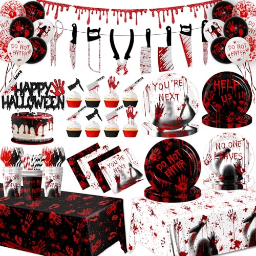 Halloween Party Supplies 142pcs Killer Dinnerware Set Bloody Plates Napkins Cups