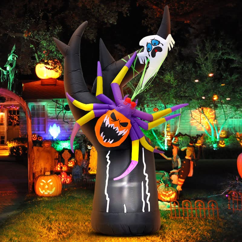 Halloween Inflatable Tree with LED Lights - 8 FT Outdoor Decoration, Black Tree Variant