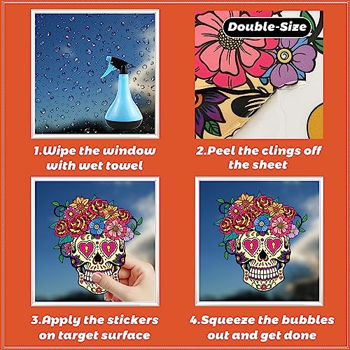 Day of the Dead Window Clings - Sugar Skull Halloween Decor - 9 Pcs