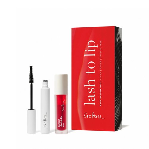 Ere Perez - Lash to Lip Party Proof Duo | Avocado Waterproof Mascara (Black) + Beetroot Cheek + Lip Tint (Joy) | Vegan, Cruelty-Free, Clean Beauty Safe for All Skin Types