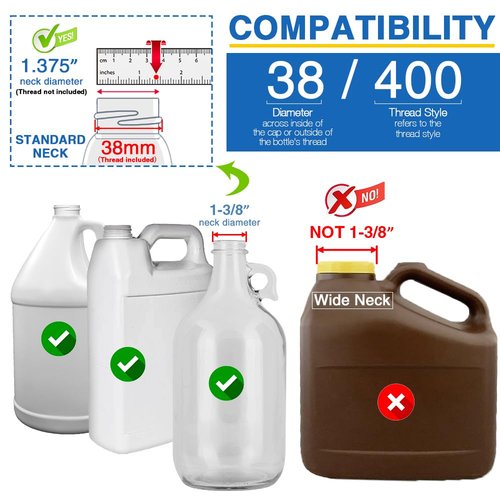 4Pcs Gallon Jug Syrup Pump Dispenser, 38-400 Leak Proof Pump for Gallon Jug - Lotion Shampoo Pump Cap Included, Fits 1 Gallon Bottle 64oz 128oz Shampoo Laundry Detergent Containers