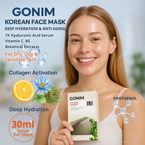 GONIM Korean Face Mask - Hydrating Sheet Masks with Hyaluronic Acid & Vitamin C | 15 Sheets