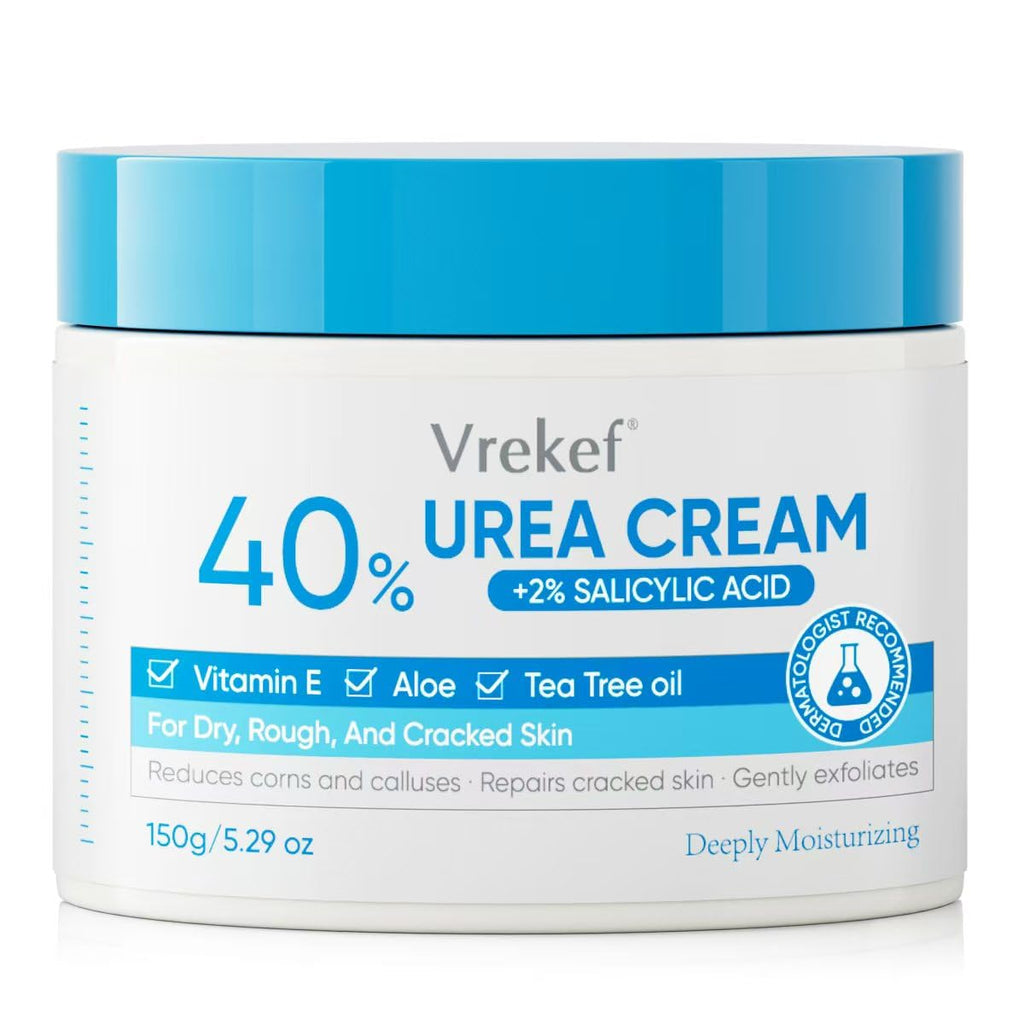 VREKEF Urea Cream 40% Plus Salicylic Acid 2%, Urea Cream 40 Percent for Feet Maximum Strength, Foot Cream for Dry Heels Cracked