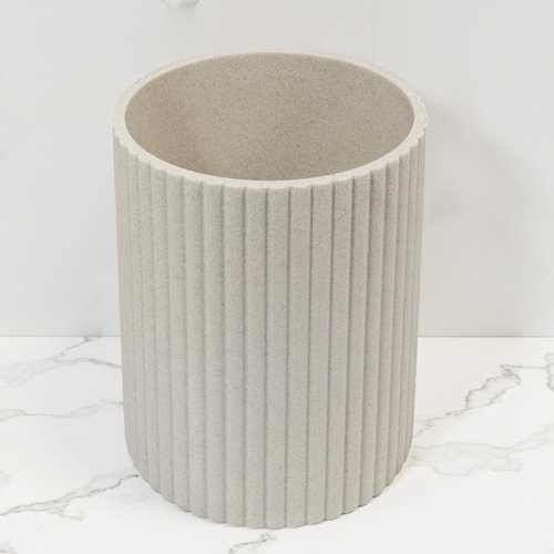 Beige Luxury Stone Bathroom Trash Can - Modern Resin Wastebasket for Offices & Kitchens