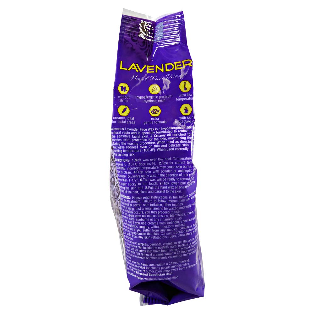 Waxness Lavender Face Hard Wax 0.8 lb (400 g) – Creamy Stripless Hard Wax for Sensitive Skin, Face, Bikini, Synthetic Resin Formula, Gentle Hair Removal – Made in Italy
