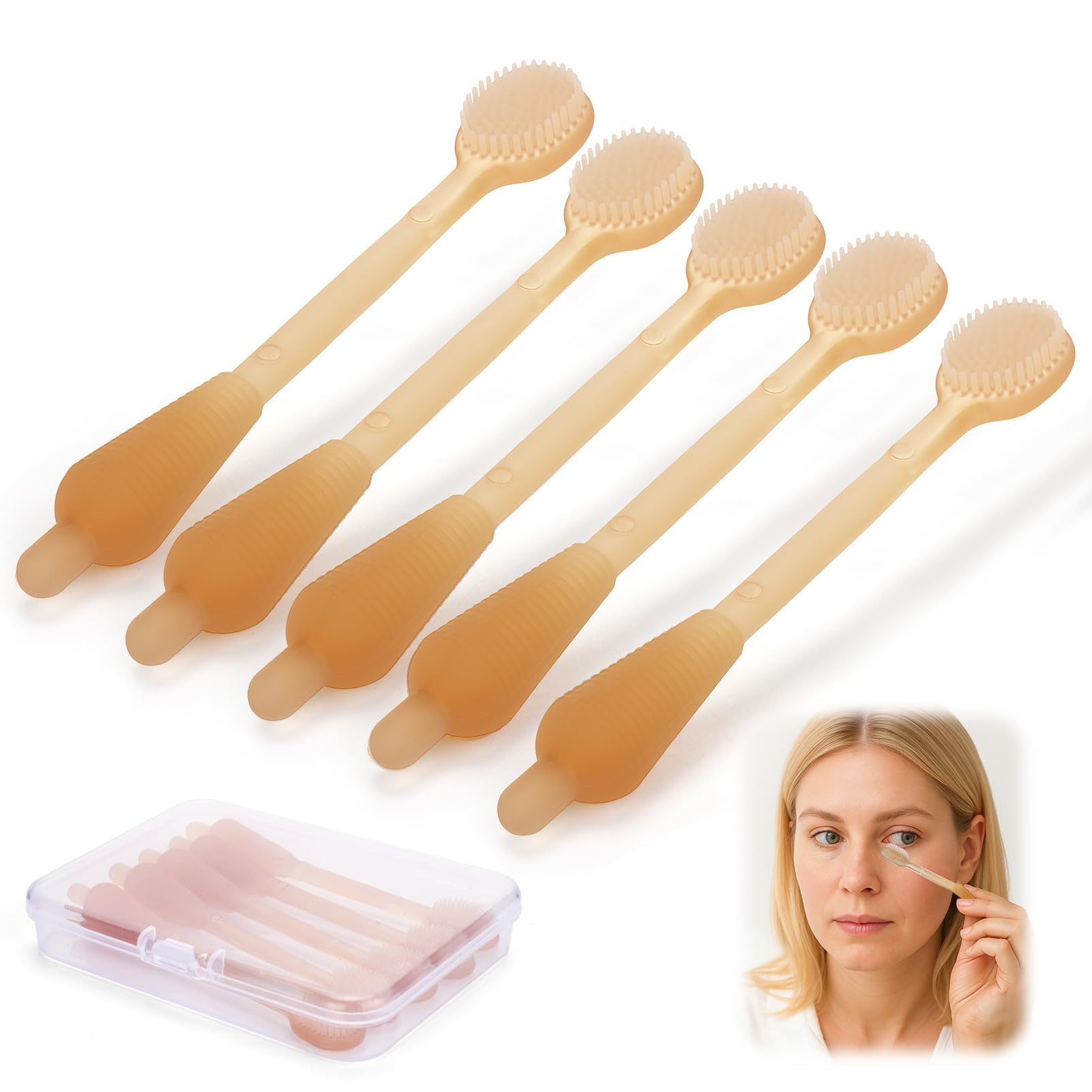 XANGNIER Soft Silicone Eyelid Cleanser Brush for Sensitive Eyelids,5 PCS Gently eyelid margin scrub Cleaning brush for Blepharitis,MGD,Dry Eyes Relief,Removes Dirt,Oil,Reusable Eye Cleaning Tool