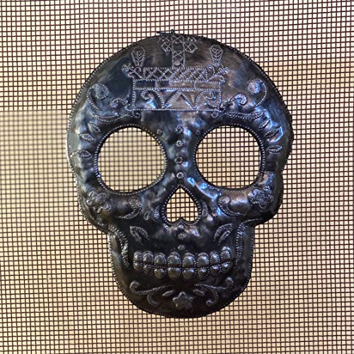 Haitian Handmade Metal Wall Sculpture Veve Skull Halloween Decor - 7.6x9.75 Inches