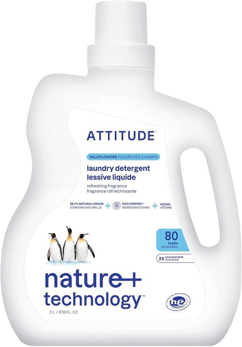 ATTITUDE Liquid Laundry Detergent - EWG Verified, Plant-Based & Vegan, Wildflowers Scent, 80 Loads, 67.6 Fl Oz