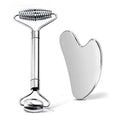 erdnretl Gua Sha & Face Roller, Stainless Steel Gua Sha Facial Tools for Face, Eyes,Chin & Jawline Sculpting,Body Gua Sha Tools with Pouch