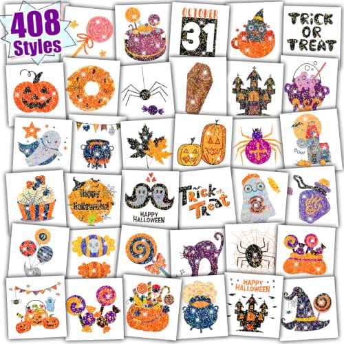 Kids Glitter Tattoo Sheets for Halloween Party Supplies - 408 Pack