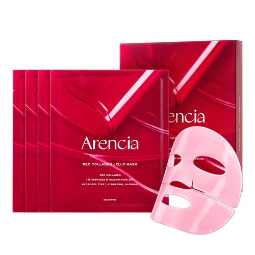 ARENCIA Red Collagen Jello Mask - Plump & Hydrating Overnight Hydrogel Mask for Dry Skin | 4 Pack