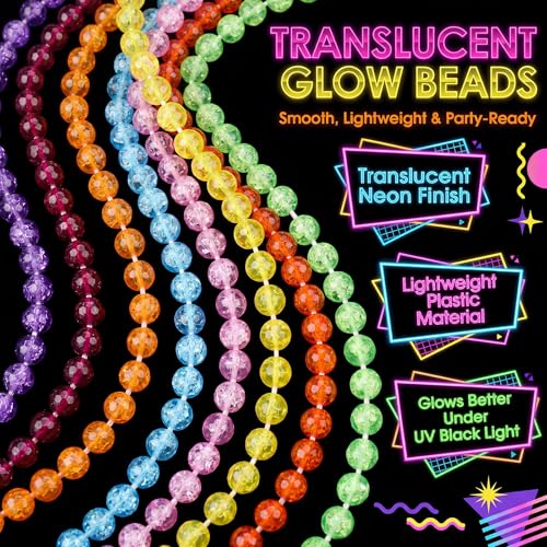 Glow in The Dark Bead Necklace 33 Inches 200 Pcs Multicolor Halloween Jewelry