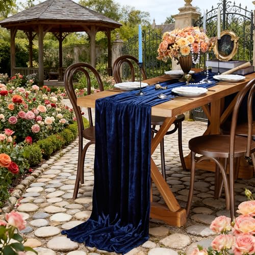 Velvet Table Runner Set - Navy Blue 29x120 Inches, 3 Pieces - Elegant Home Decor