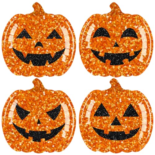 Halloween Pumpkin Plates 48-Pack 9 Inch Glitter Disposable Paper Dinnerware