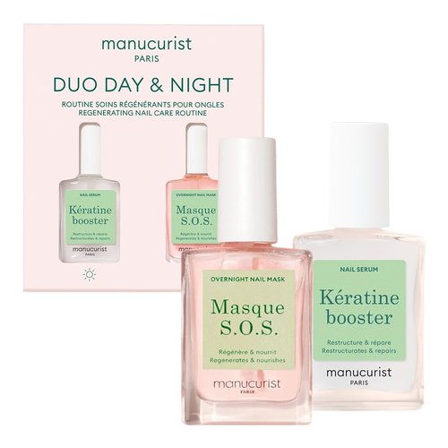 Manucurist Duo Day & Night - Routine for Soft or Damaged Nails - Nail Kit : 1 Nail Strengthener and Growth Serum, 1 Nail Night Mask - Nail Care - Intense Repair - Gifts for Women - Gift