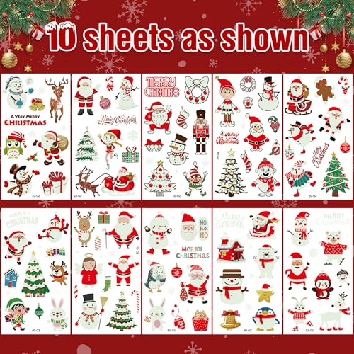 Christmas Luminous Temporary Tattoos 10 Sheets - Holiday Party Favors & Stocking Stuffers