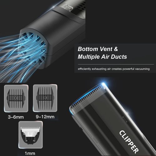 Bufccy Professional Vacuum Hair Clippers for Mens, Cordless Hair Clipper Beard Trimmer Kit with Vacuum Powerful Hair Suction, Waterproof, Rechargeble for Beards, Facial Hair, Stubble