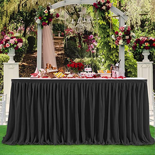 Black 11ft Pleated Ruffle Table Skirt for Teacher Desk Baby Shower Halloween — Variation: Black / L 11ft x H 30in