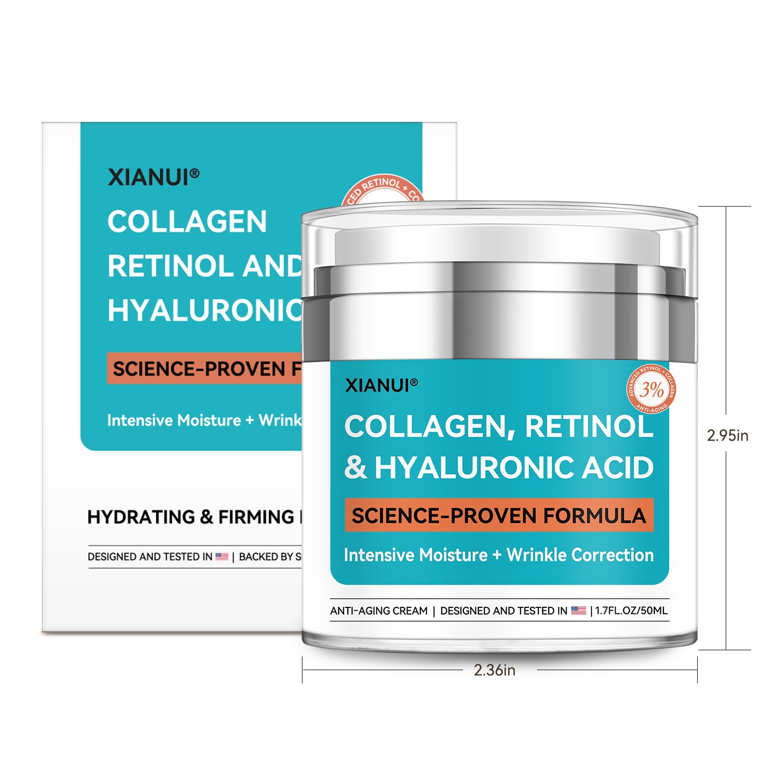 XIANUI Retinol Face Cream with Collagen & Hyaluronic Acid - Anti Aging & Firming Face Moisturizer for Women & Men - Wrinkle Reduction Night & Day Cream, 1.7 Fl Oz