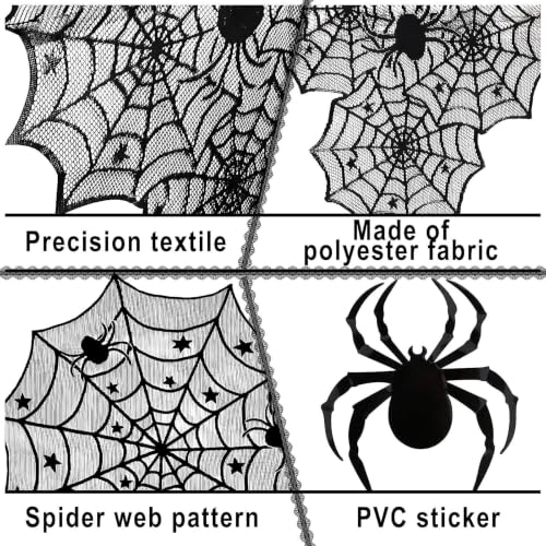Heyigrow 15 Pcs Spider Web Halloween Decorations Set - Black Lace Cobweb Table Runner