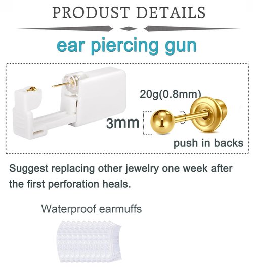 QWALIT 3 Pairs Ear Piercing Kit Gold Ear Piercing Gun Kit Disposable Self Piercing Earrings at Home Earring Gun Piercing kits with Earring Studs Small Ball