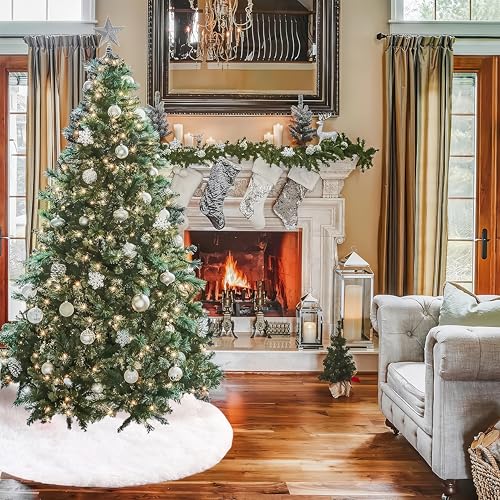 72 Inch White Faux Fur Christmas Tree Skirt - Large Holiday Holiday Decor