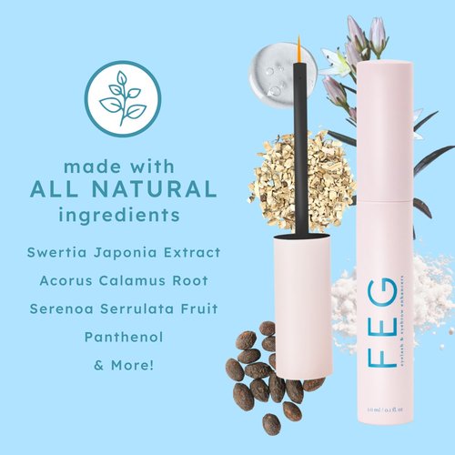 FEG Eyelash Enhancer Rapid Eyelash Growth Serum with Natural Ingredients | Lash Serum for Growing Naturally Thick, Full, and Long Eyelashes | Stimulates Natural Eyelash Growth | 3-Pack of 3ml Tubes